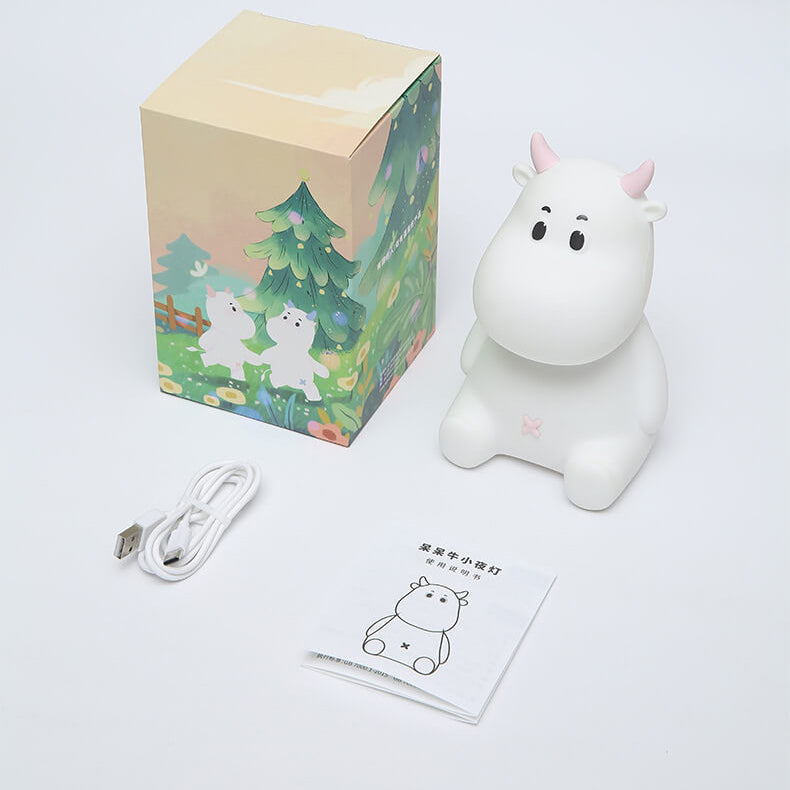 Lámpara de mesa de noche con luz LED recargable USB de silicona en forma de vaca moderna y creativa 