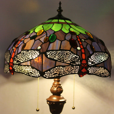 Europäische Vintage Tiffany Dragonfly Glas Harz 2-Licht Stehlampe 