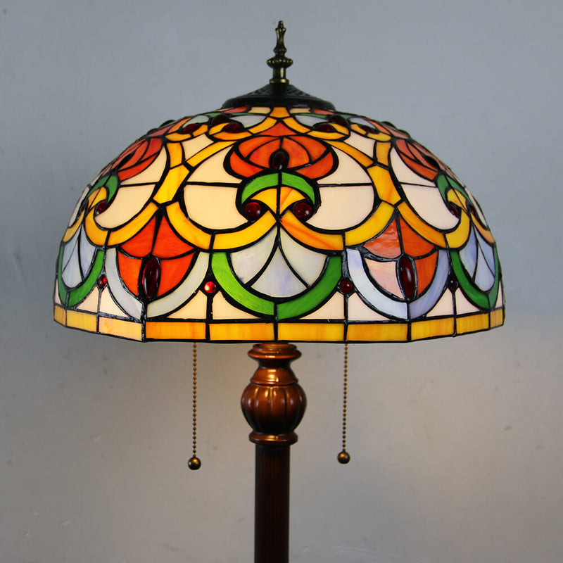 European Vintage Tiffany Color Resin Glass 2-Light Standing Floor Lamp