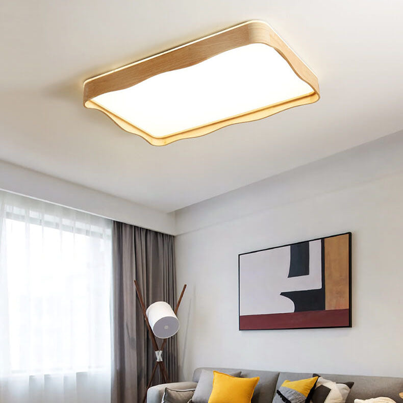 إضاءة LED مثبتة على السقف من الخشب المطاطي الأكريليكي بتصميم مستطيل حديث وموجة بسيطة 
