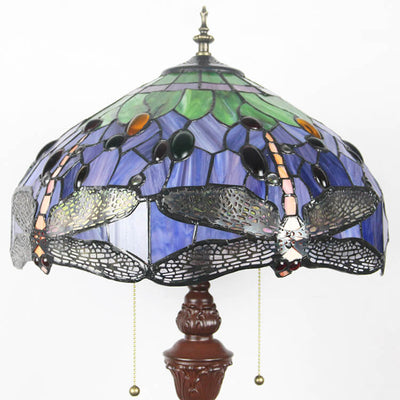 European Vintage Tiffany Dragonfly Glass Resin 2-Light Standing Floor Lamp