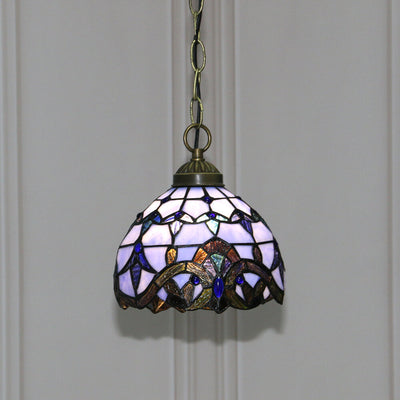 European Tiffany Purple Baroque Dome 1-Light Pendant Light