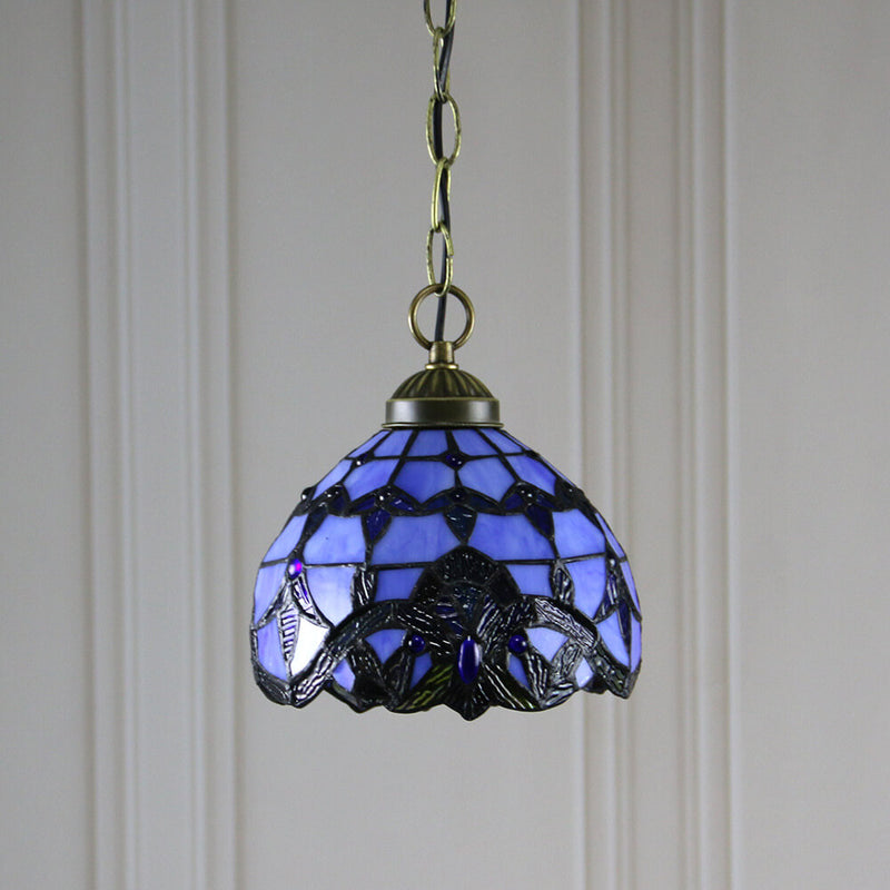 European Tiffany Purple Baroque Dome 1-Light Pendant Light