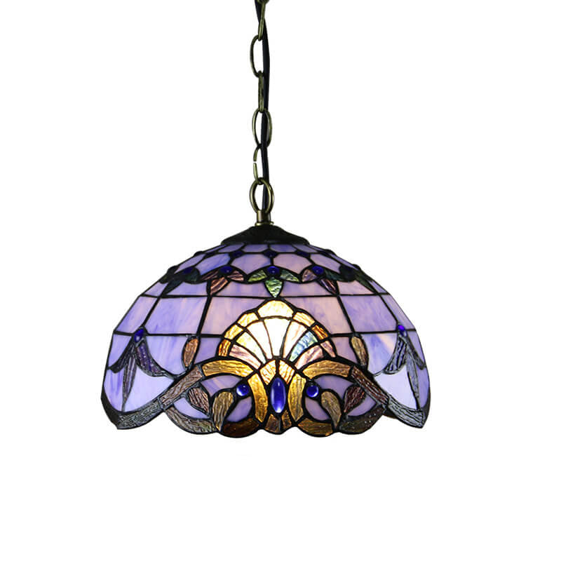 Europäische Tiffany Purple Baroque Dome 1-Light Pendelleuchte