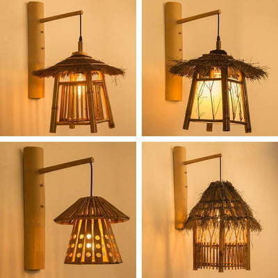 Modern Vintage Rustic Twine Rattan Weaving 1-Light Wall Sconce Lamp