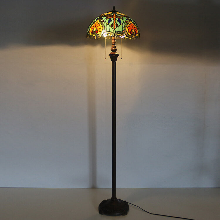 Europäische Vintage Tiffany Dragonfly Glas Harz 2-Licht Stehlampe 