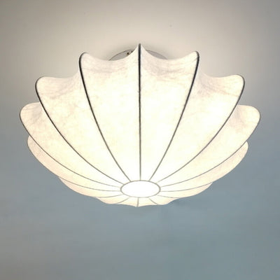 Nordic Minimalist White Beige Round Faux Silk 1/3/5-Light Flush Mount Light