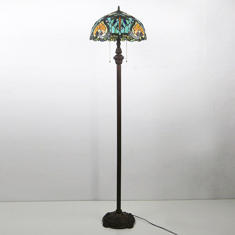 Europäische Vintage Tiffany Dragonfly Glas Harz 2-Licht Stehlampe 