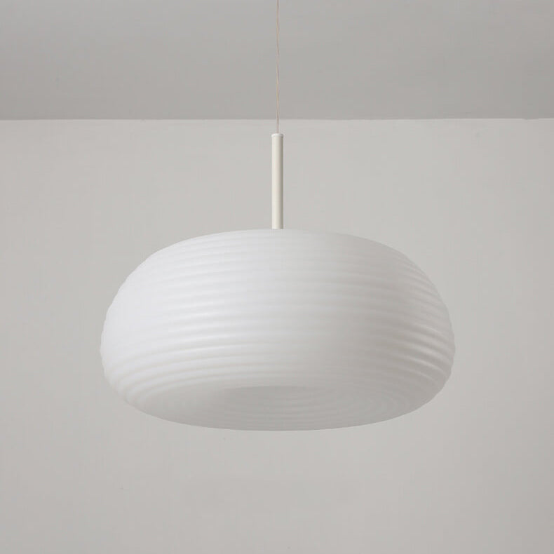Moderne, minimalistische, reinweiße, runde LED-Pendelleuchte aus Eisen 