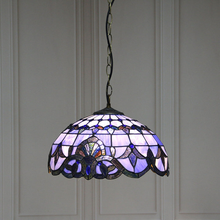 Europäische Tiffany Purple Baroque Dome 1-Light Pendelleuchte