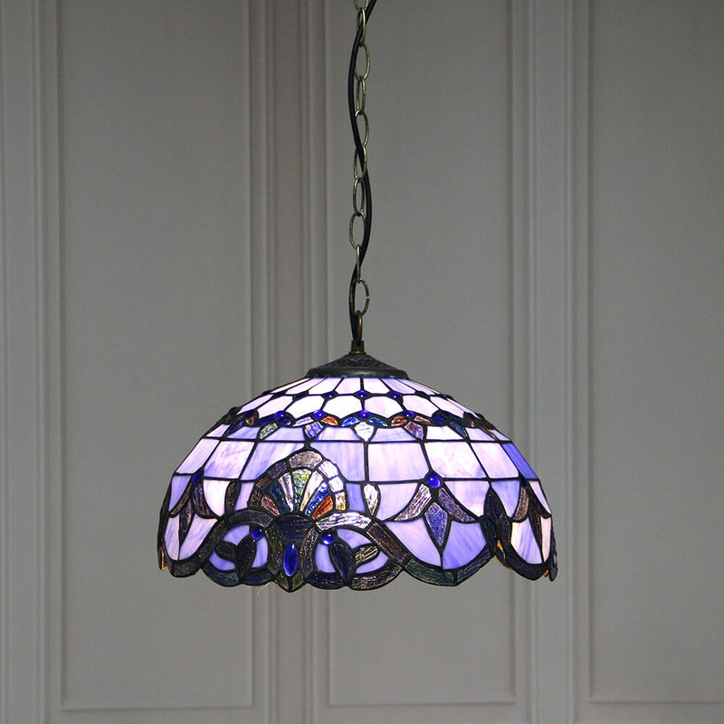 European Tiffany Purple Baroque Dome 1-Light Pendant Light