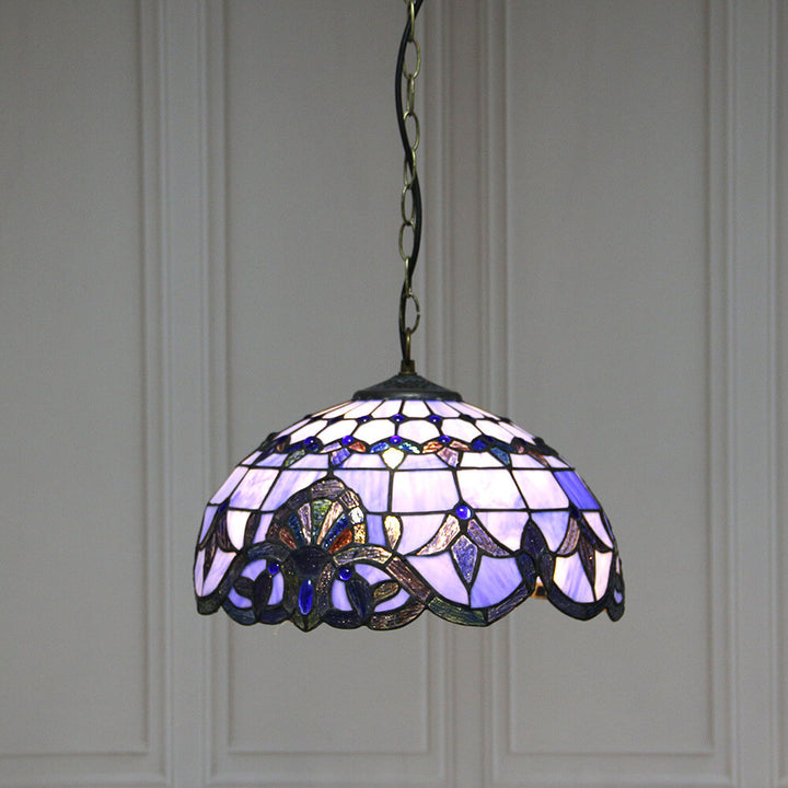 European Tiffany Purple Baroque Dome 1-Light Pendant Light