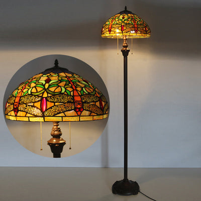 Europäische Vintage Tiffany Dragonfly Glas Harz 2-Licht Stehlampe 