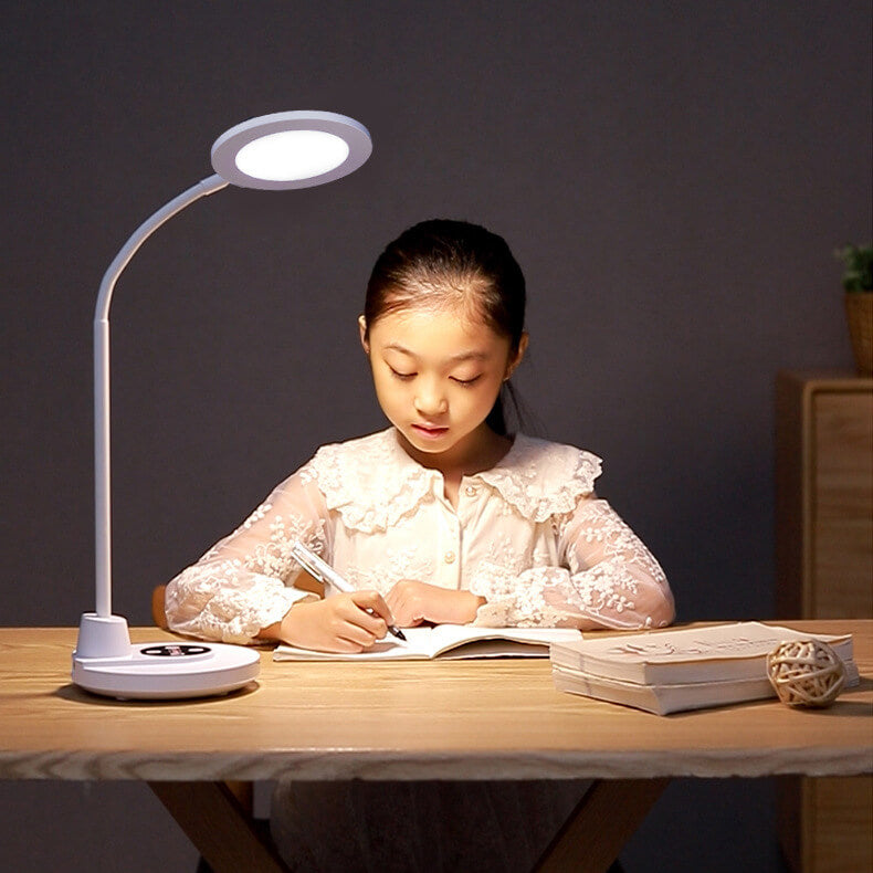 Lampe de table LED de protection des yeux en plastique blanc pur moderne 
