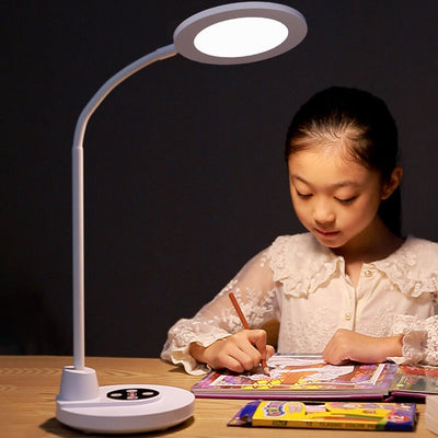 Lampe de table LED de protection des yeux en plastique blanc pur moderne 