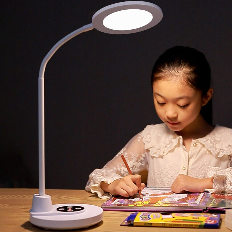 Lampe de table LED de protection des yeux en plastique blanc pur moderne 