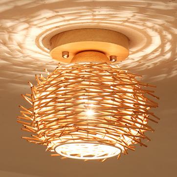 Modern Minimalist Creative Bamboo Weaving Flush Mount Ceiling Lamp