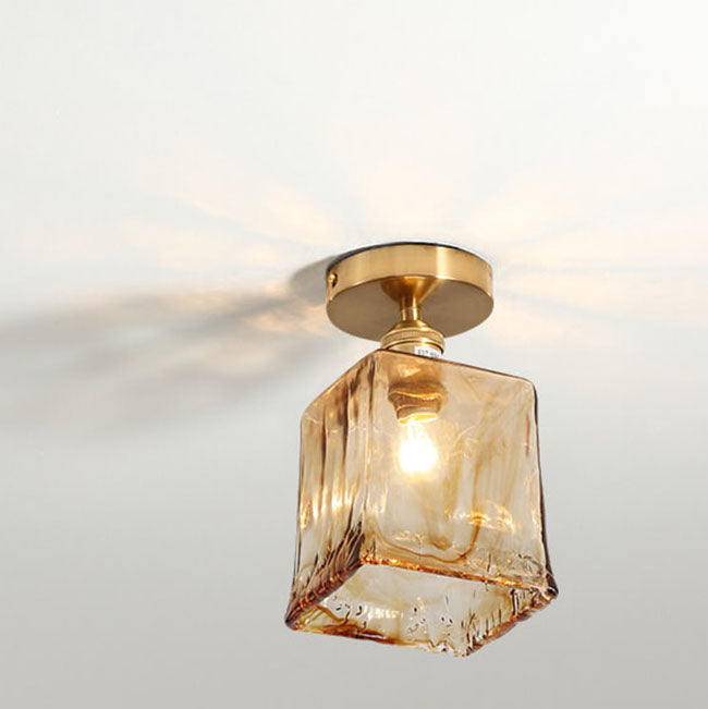 Modern Minimalist Glass Copper Amber Multi-Style 1-Light Flush Mount Light For Living Room &amp; Bedroom