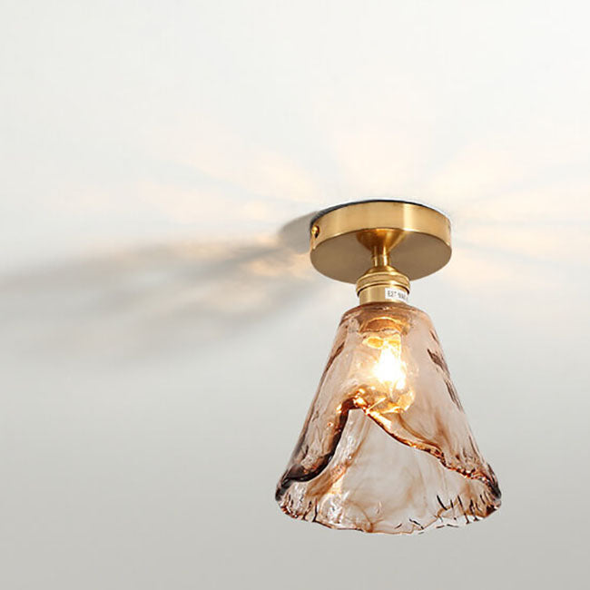 Modern Minimalist Glass Copper Amber Multi-Style 1-Light Flush Mount Light For Living Room &amp; Bedroom