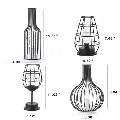 Retro Wrought Iron Wine Bottle Night Light Table Lamp