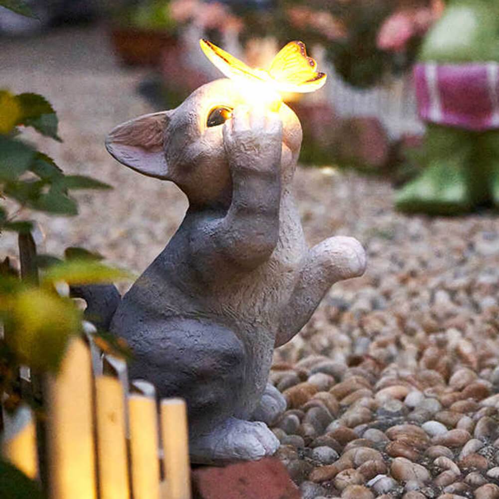 Contemporary Creative Solar Resin Cat Butterfly Resin Waterproof Decorative LED Outdoor Light For Garden