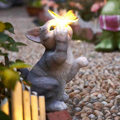 Garden Statue Solar Cat Resin with Butterfly Resin Outdoor Waterproof Decorative LED Night Light