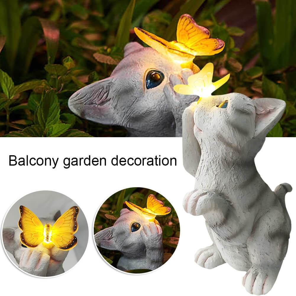 Contemporary Creative Solar Resin Cat Butterfly Resin Waterproof Decorative LED Outdoor Light For Garden