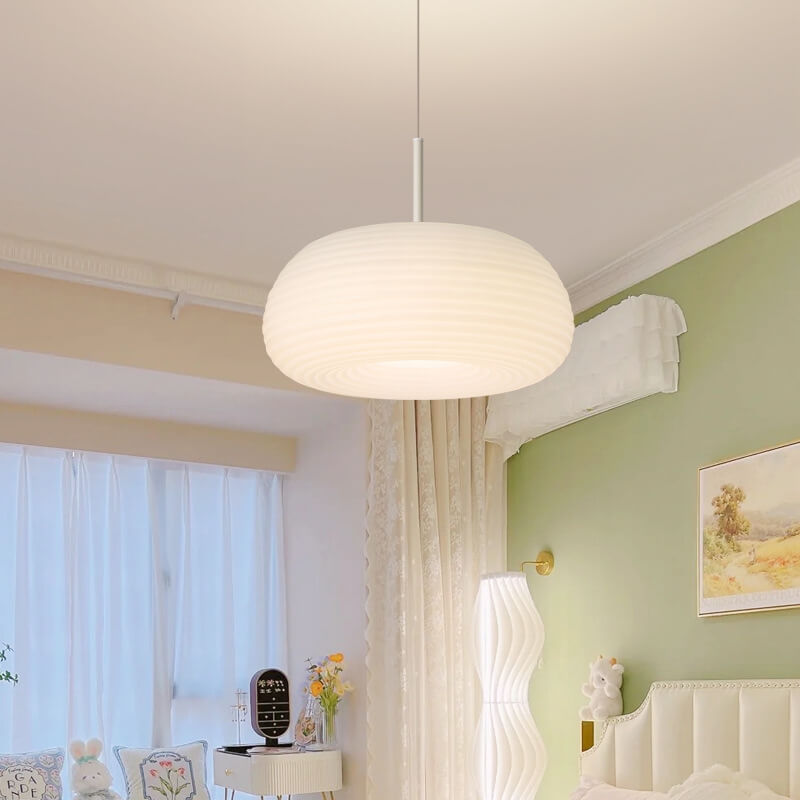 Modern Minimalist Pure White Round Iron PE LED Pendant Light