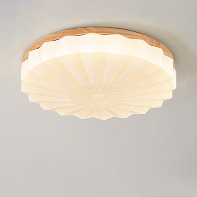 Japanese Minimalist Round Wood Acrylic LED Flush Mount Lighting