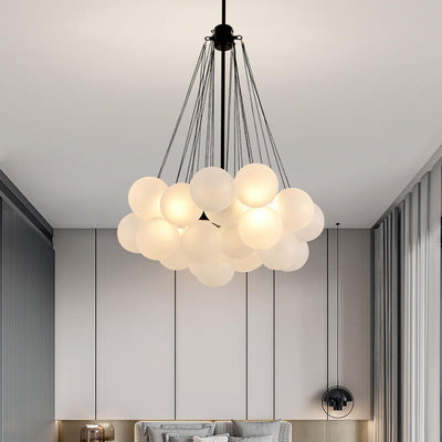 Nordic Minimalist Solid Color Round Ball Hardware Glass 3-Light Chandelier