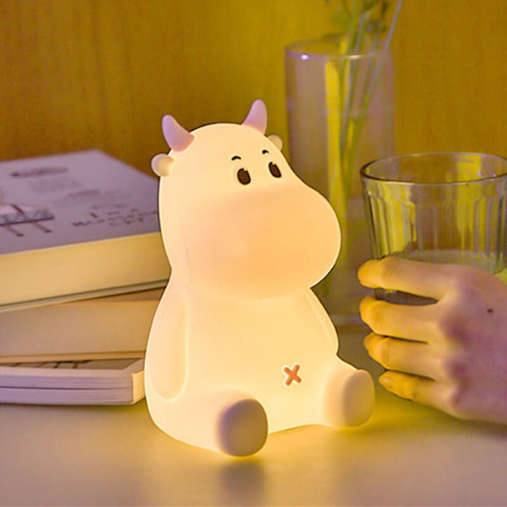 Lámpara de mesa de noche con luz LED recargable USB de silicona en forma de vaca moderna y creativa 