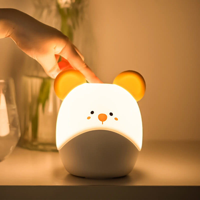 Lámpara de mesa de luz nocturna LED suave USB de silicona con forma de ratón de dibujos animados 