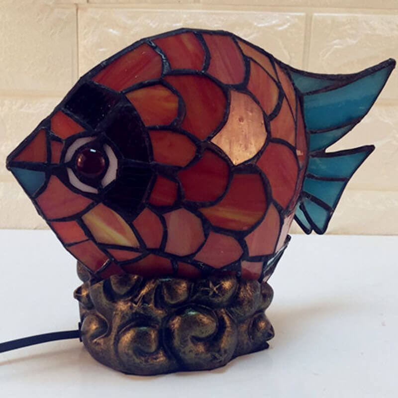 Lampe de table 1 lumière en verre de fer Tiffany Poisson créatif rétro européen 