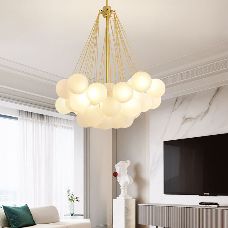 Nordic Minimalist Solid Color Round Ball Hardware Glass 3-Light Chandelier