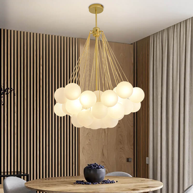 Nordic Minimalist Solid Color Round Ball Hardware Glass 3-Light Chandelier