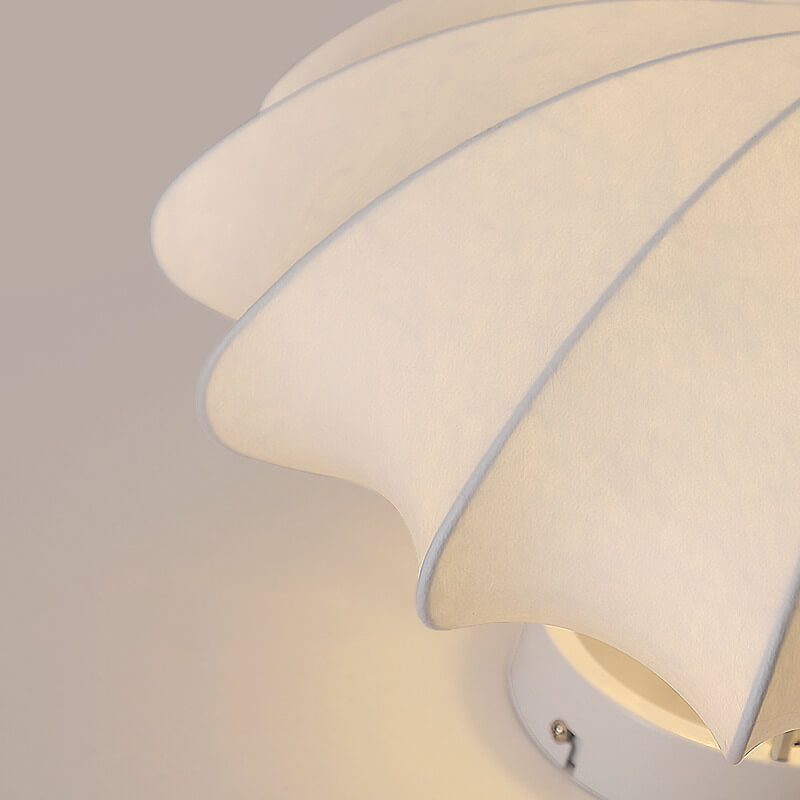 Nordic Minimalist White Beige Round Faux Silk 1/3/5-Light Flush Mount Light