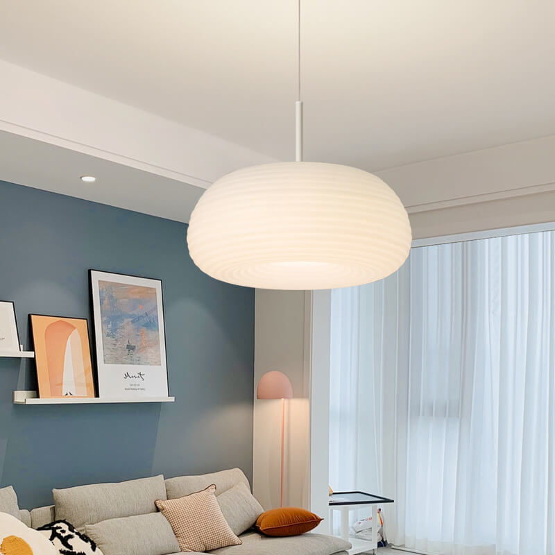 Modern Minimalist Pure White Round Iron PE LED Pendant Light