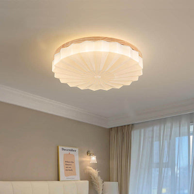 Japanese Minimalist Round Wood Acrylic LED Flush Mount Lighting