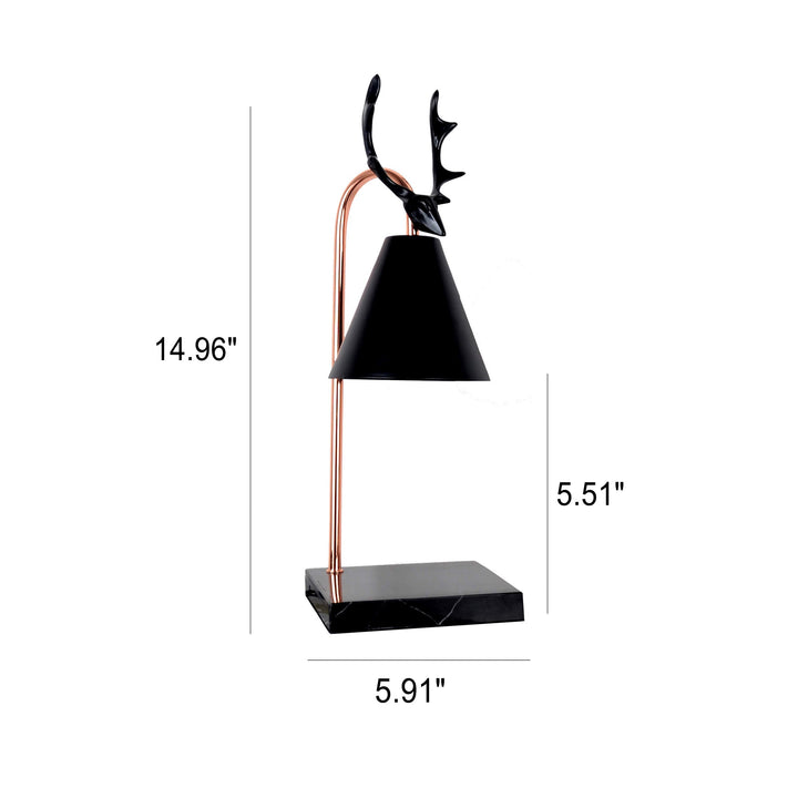 Lampe de Table Moderne Luxe Léger Bois de Chêne Fer Noir Blanc Pur à 1 Lumière avec Cire Fondante en Forme de Bois de Cerf 