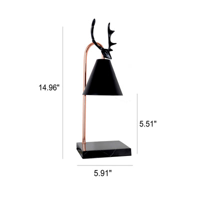 Moderna lámpara de mesa de lujo ligero de asta de ciervo en hierro negro puro, blanco y roble con 1 luz de cera derretida 