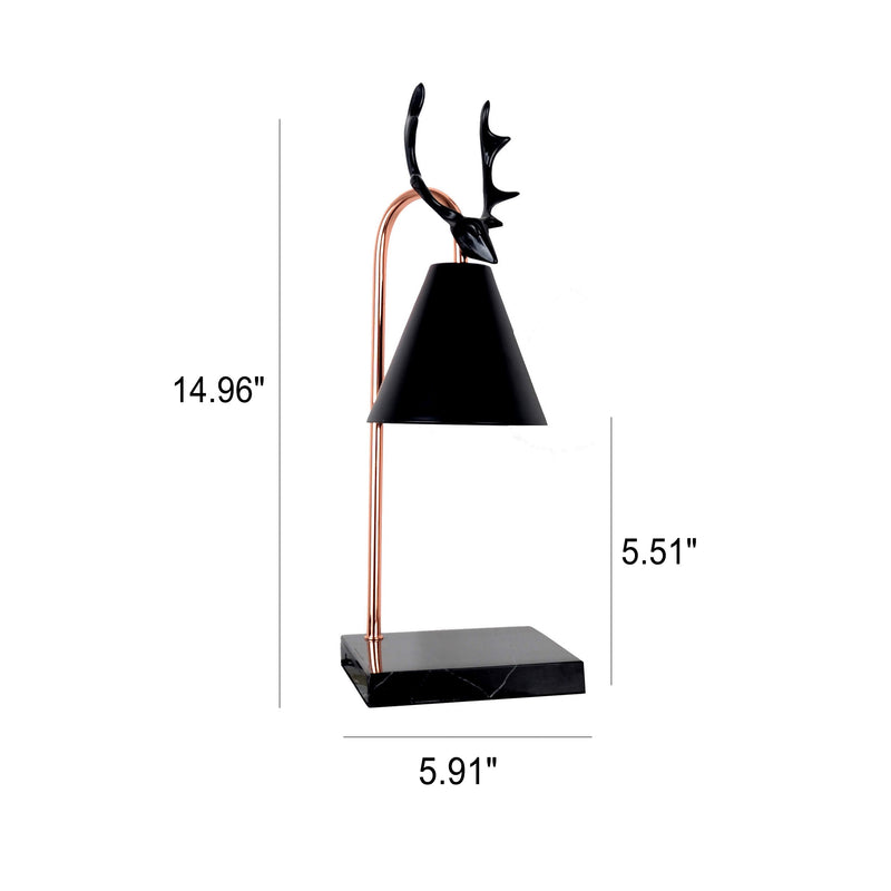 Moderna lámpara de mesa de lujo ligero de asta de ciervo en hierro negro puro, blanco y roble con 1 luz de cera derretida 