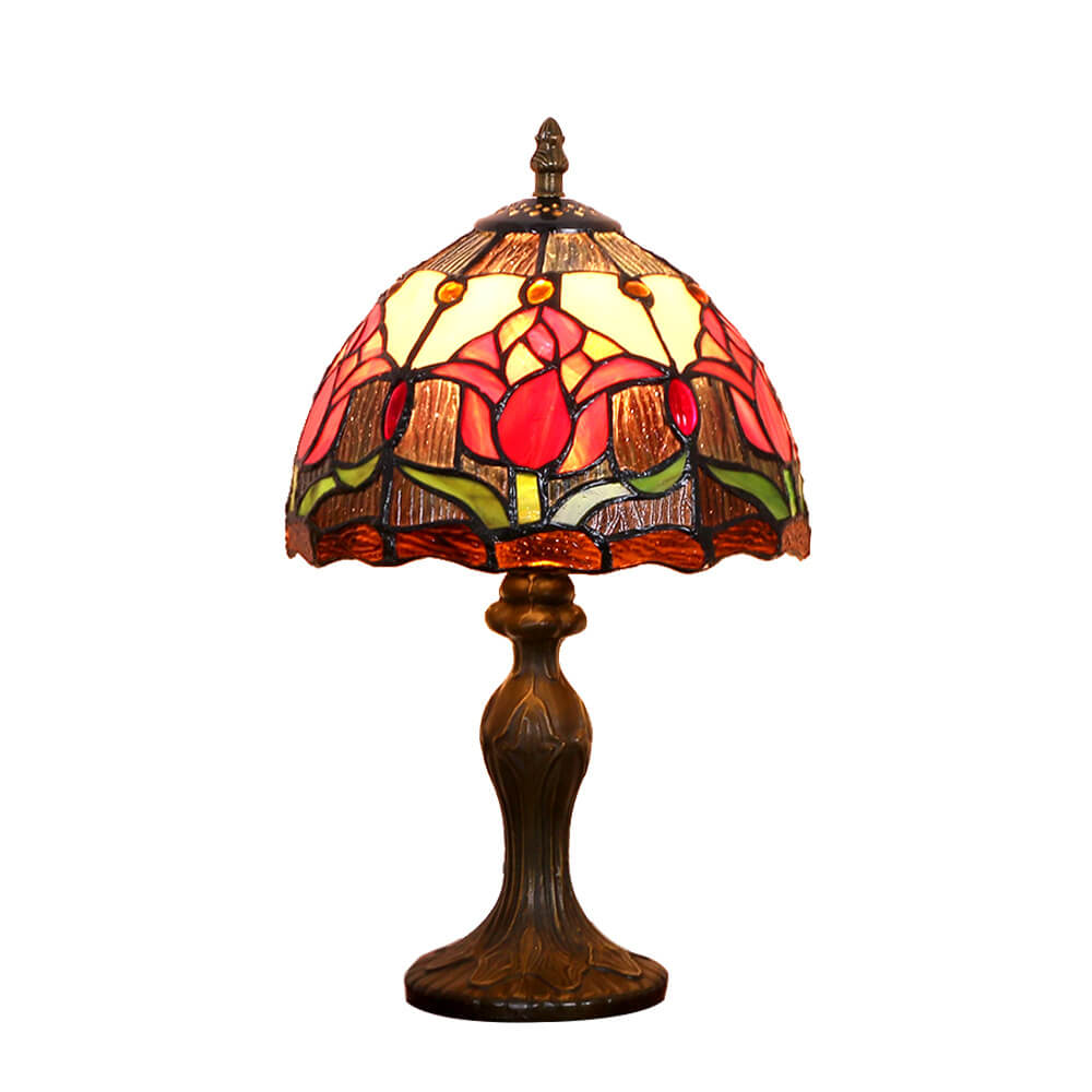 Lampe de table ronde à 1 lumière en verre teinté Tiffany Rustic Tulip 