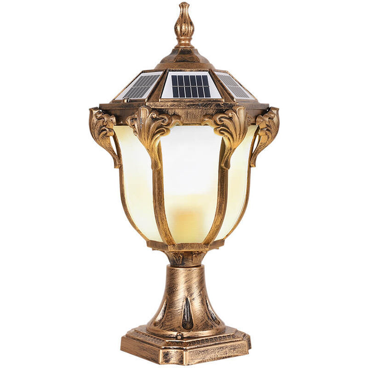 Lumière de colonne de paysage de jardin extérieur solaire étanche en verre et aluminium moulé sous pression rétro européen 