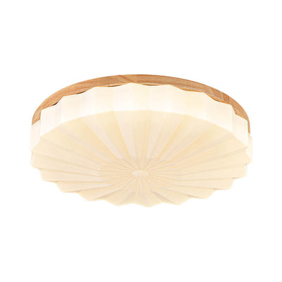 Japanese Minimalist Round Wood Acrylic LED Flush Mount Lighting