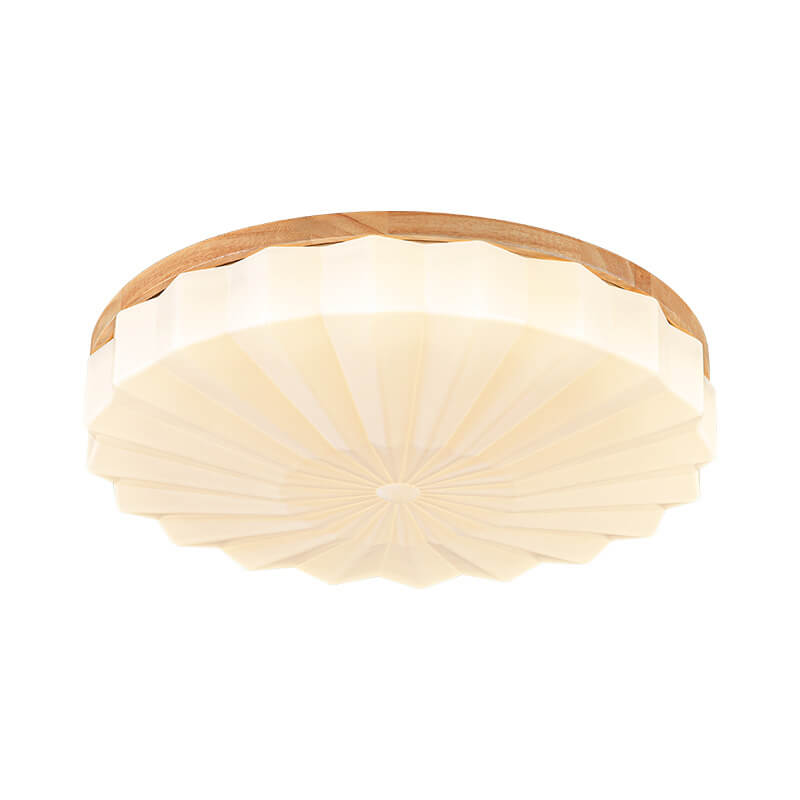 Japanese Minimalist Round Wood Acrylic LED Flush Mount Lighting