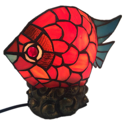 Lampe de table 1 lumière en verre de fer Tiffany Poisson créatif rétro européen 