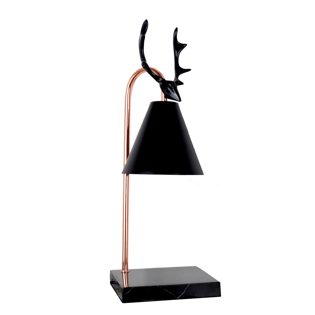 Lampe de Table Moderne Luxe Léger Bois de Chêne Fer Noir Blanc Pur à 1 Lumière avec Cire Fondante en Forme de Bois de Cerf 