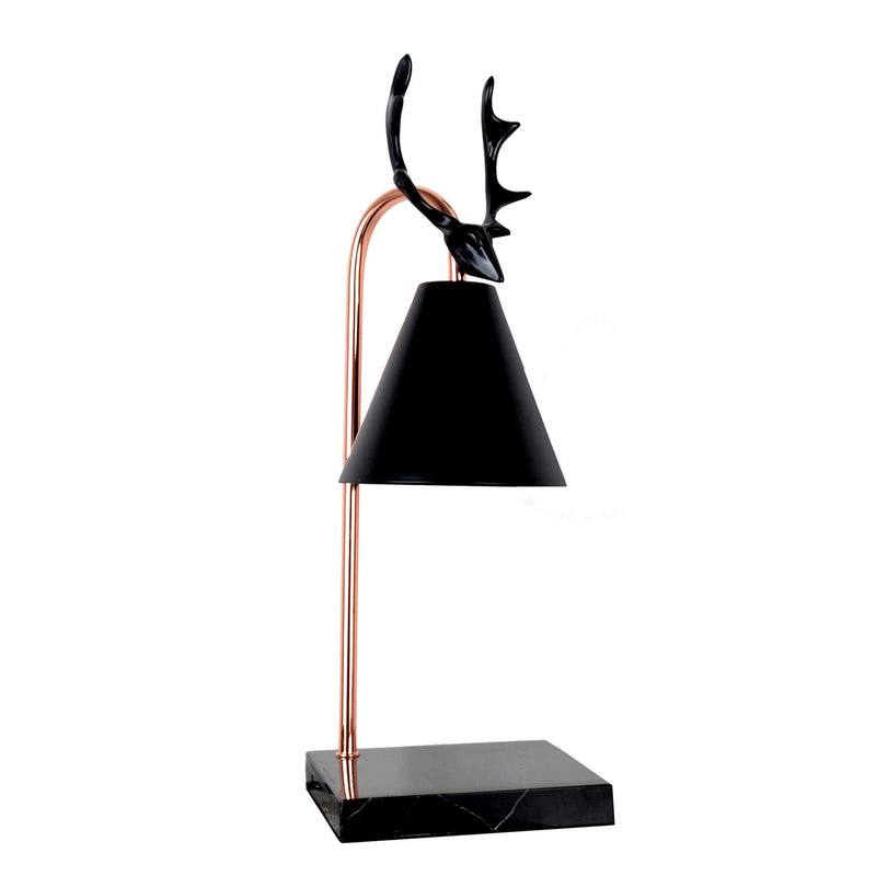 Moderna lámpara de mesa de lujo ligero de asta de ciervo en hierro negro puro, blanco y roble con 1 luz de cera derretida 