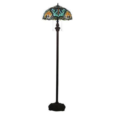 Europäische Vintage Tiffany Dragonfly Glas Harz 2-Licht Stehlampe 