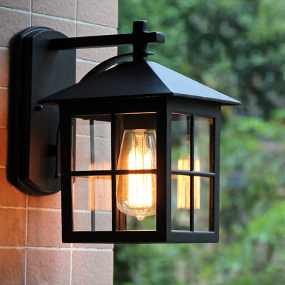 European Vintage Minimalist Rectangular Outdoor Indoor Waterproof 1-Light Wall Sconce Lamp